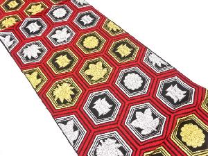 アンティーク 亀甲に菊・橘・笹竜胆模様織り出し袋帯(着用可)